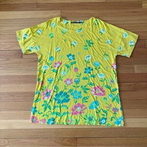 Gudrun Sjoden Yellow Pink Peony Floral Colorful Organic Cotton Tee T-Shirt Small